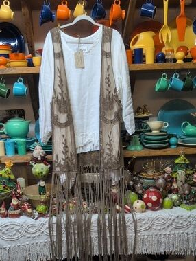 NWTO Sundance Catalog Embroidered Long Fringe Vest